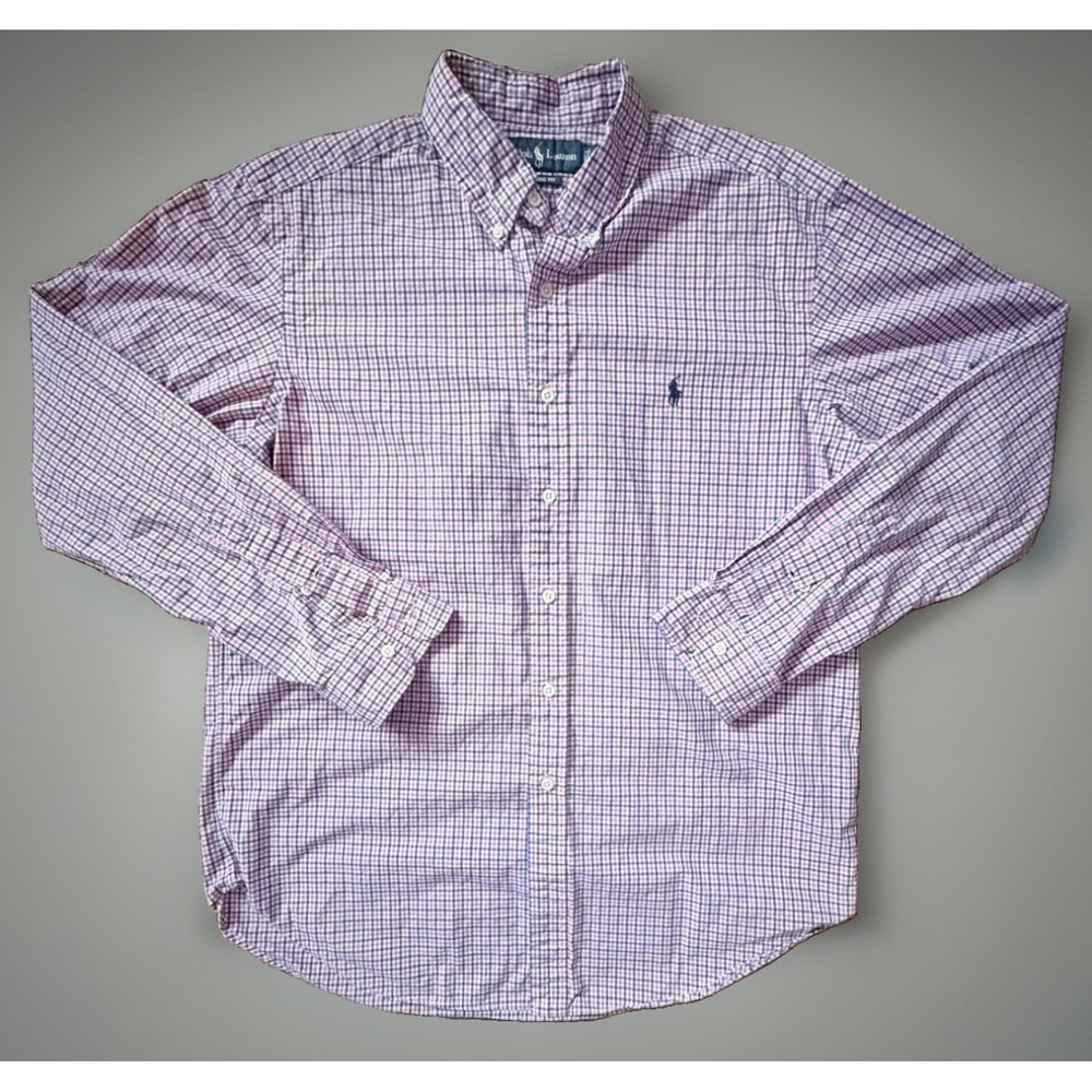 Polo Ralph Lauren Long Sleeve Button Down Shirt Pink Plaid Pony Logo Large JBHS